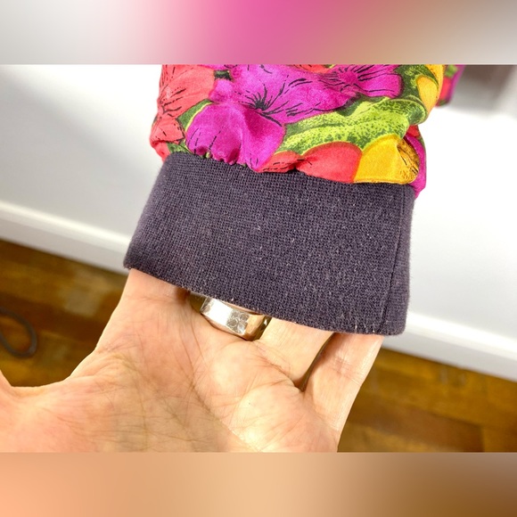 1980’s Vintage Silk Bomber Jacket Floral Vibrant Colourful Novelty Shoulder Pads - Picture 10 of 12